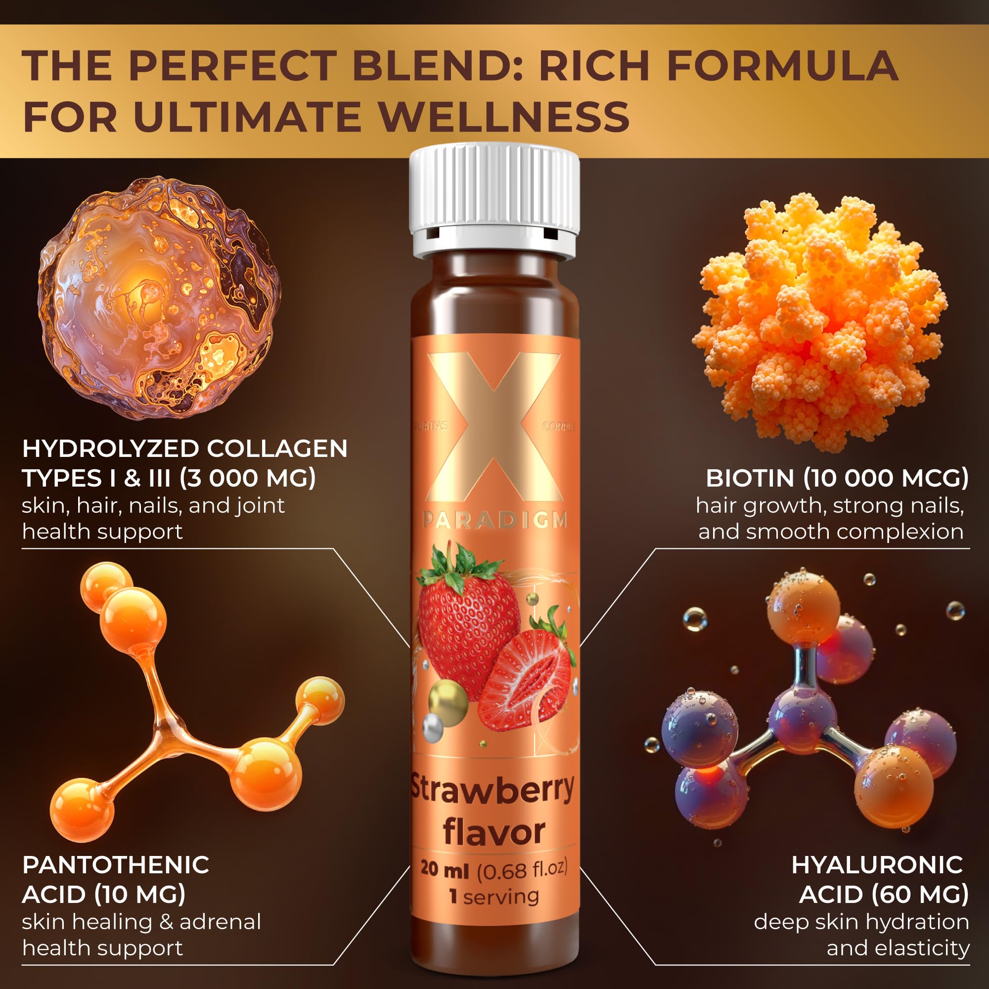 Pouring XParadigm Puritas Corpus collagen liquid showing easy ready-to-drink format