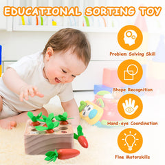 XPIY Montessori Carrots Harvest toy, close-up, smooth wood and non-toxic finish for safe play.