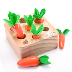 XPIY Montessori Carrots Harvest toy, side view, supports early fine motor skill exploration.