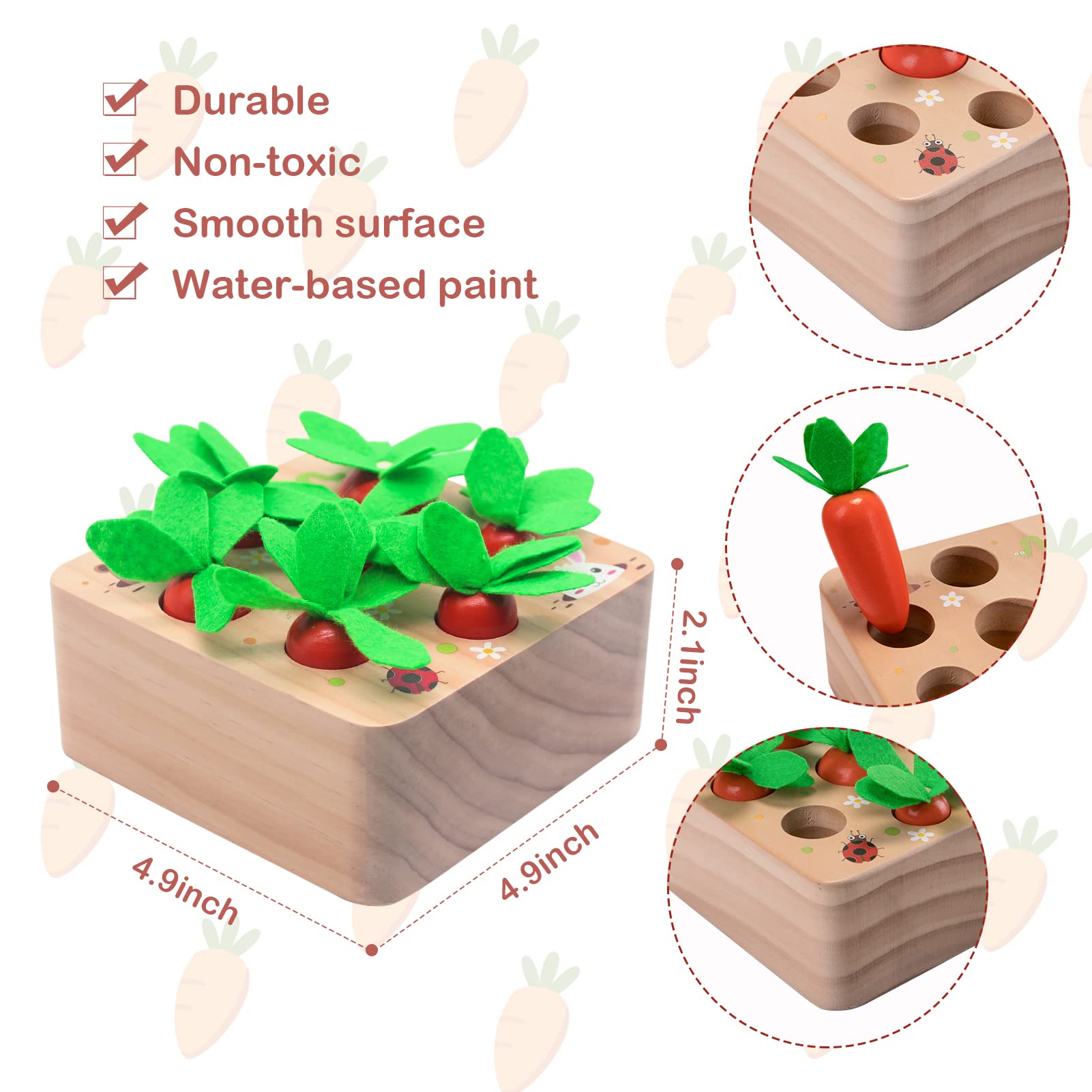 XPIY Montessori Carrots Harvest toy, colorful carrots view, stimulates curiosity during learning play.