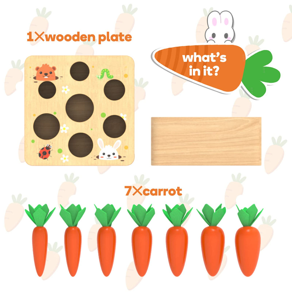 XPIY Montessori Carrots Harvest toy, baby-hand gripping action, encourages dexterity.