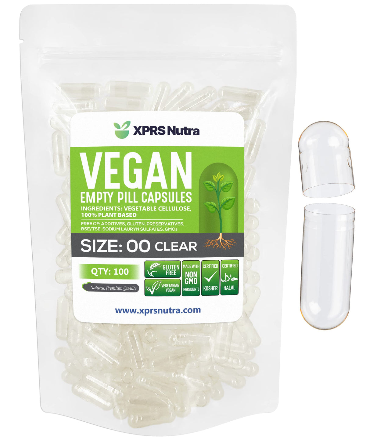 XPRS Nutra Size 00 empty capsules in clear shell for precise filling