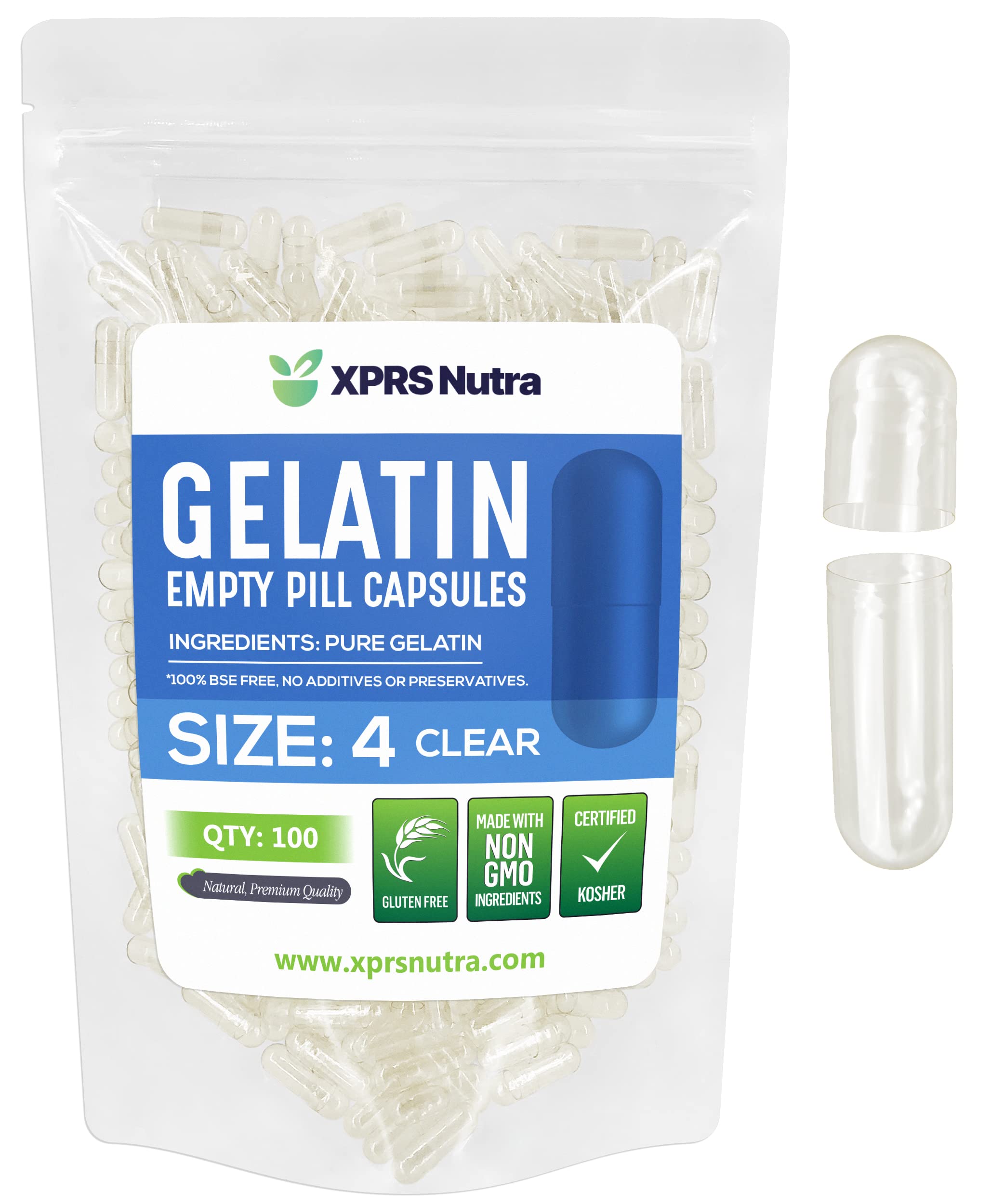 XPRS Nutra Size 4 small clear capsules enable precise DIY filling.