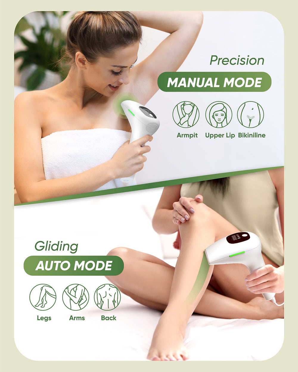 XSOUL IPL auto-mode on leg demonstrates continuous flashes for large areas.