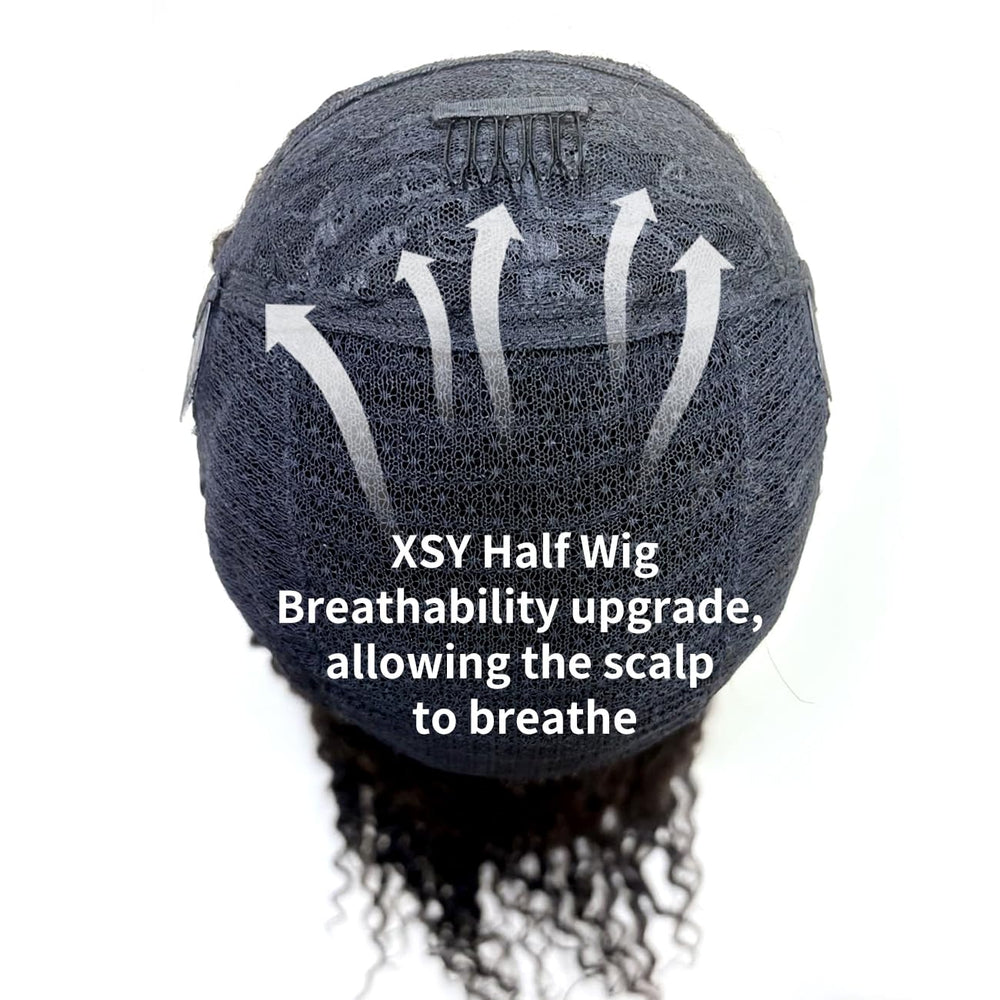 XSY deep wave half wig cap sized 21-22 inch for flexible styling.