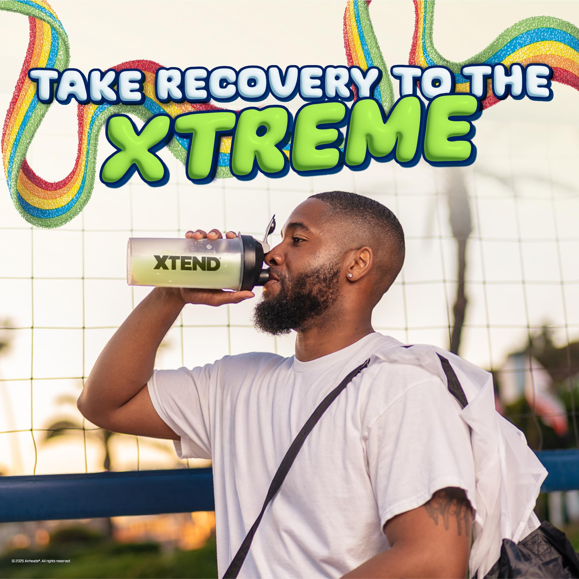 Xtend Airheads Xtremes Rainbow Berry can featuring sugar-free hydration boost.