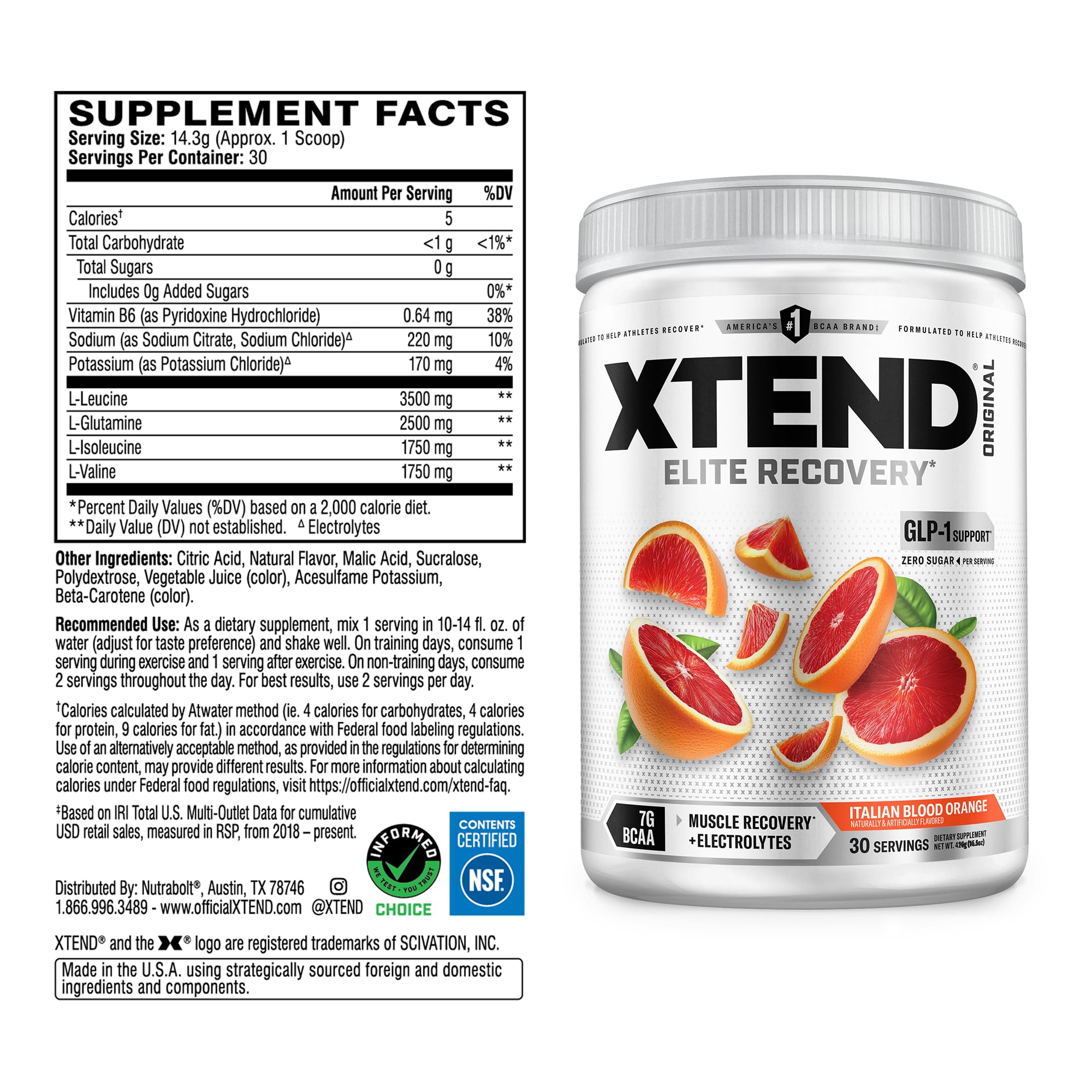 Xtend Original BCaa Powder scoop included for precise mixing and dosing.