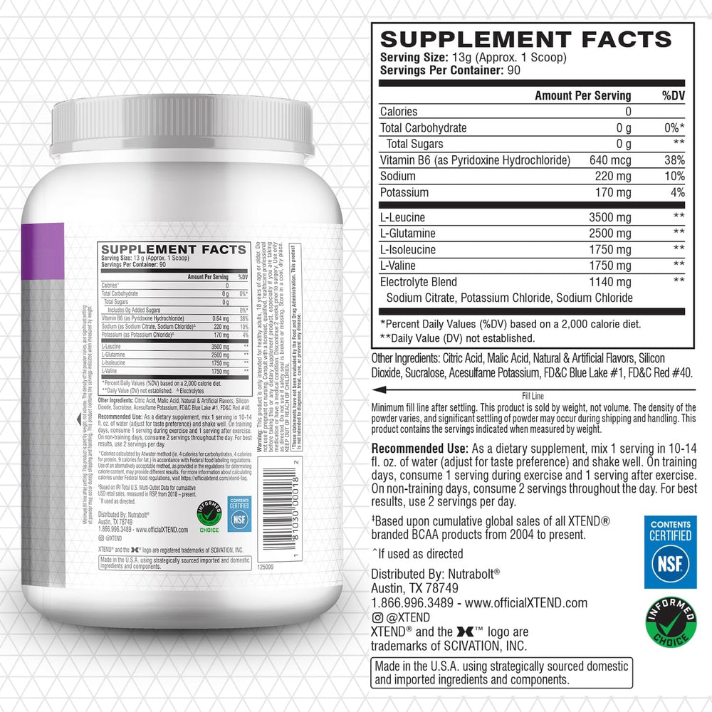 Xtend Original BCAA scoop measures a 7g serving for steady recovery.