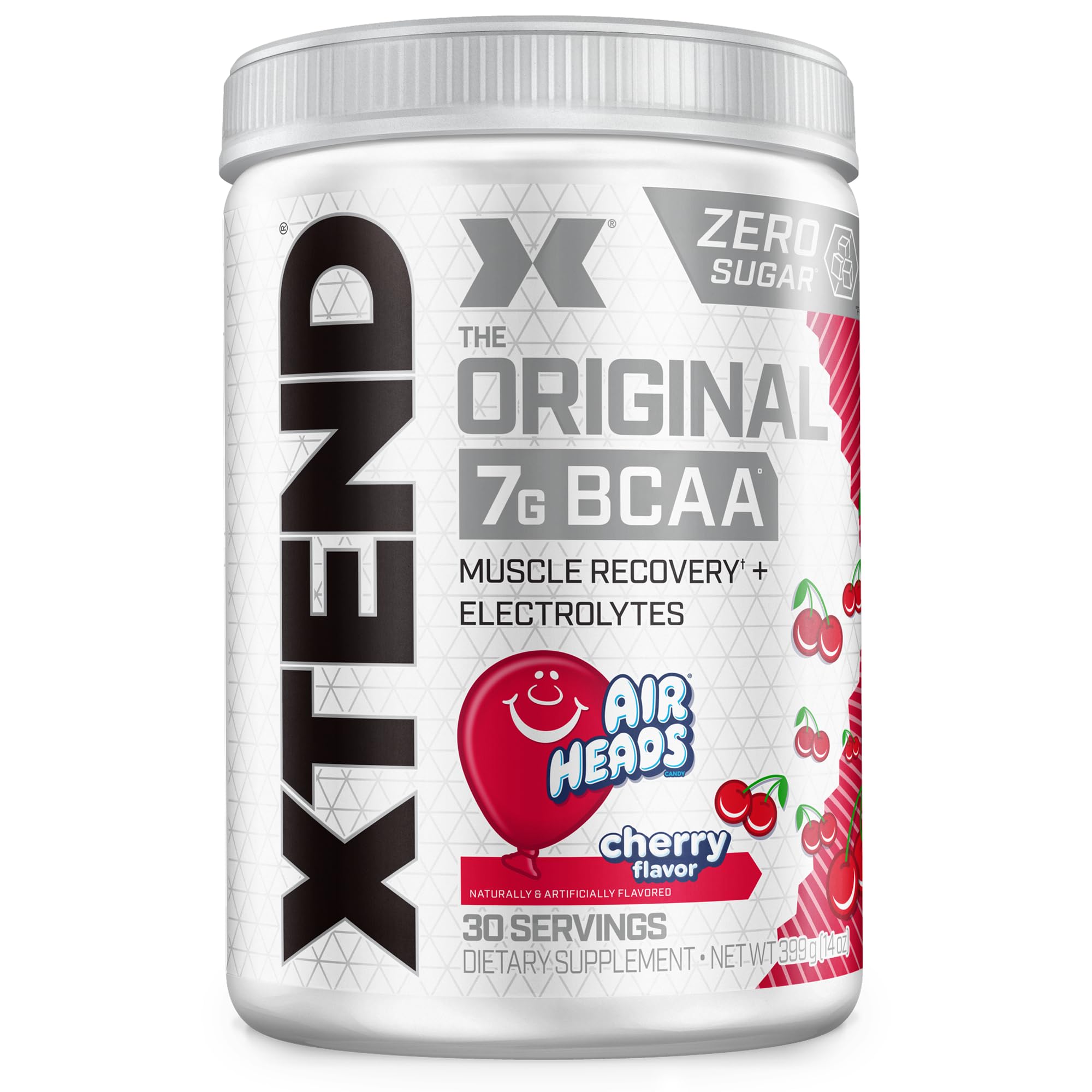 Xtend Original BCAA Powder bottle with scoop illustrating 7g BCAAs for recovery and hydration.