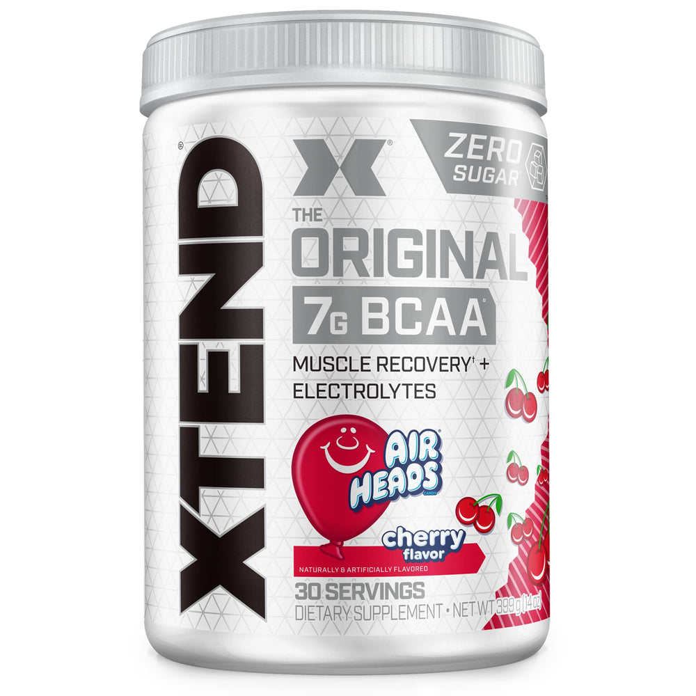 Xtend Original BCAA Powder bottle with scoop illustrating 7g BCAAs for recovery and hydration.