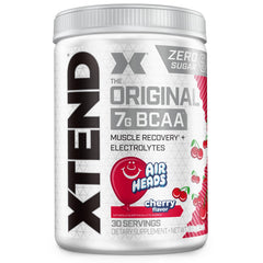 Xtend Original BCAA Powder bottle with scoop illustrating 7g BCAAs for recovery and hydration.
