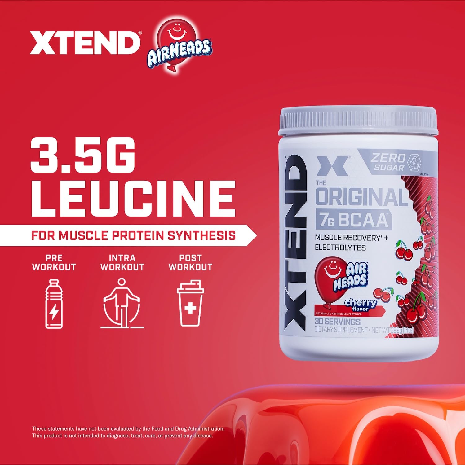 Xtend Original BCAA Powder bottle highlighting sugar-free formula for clean energy.