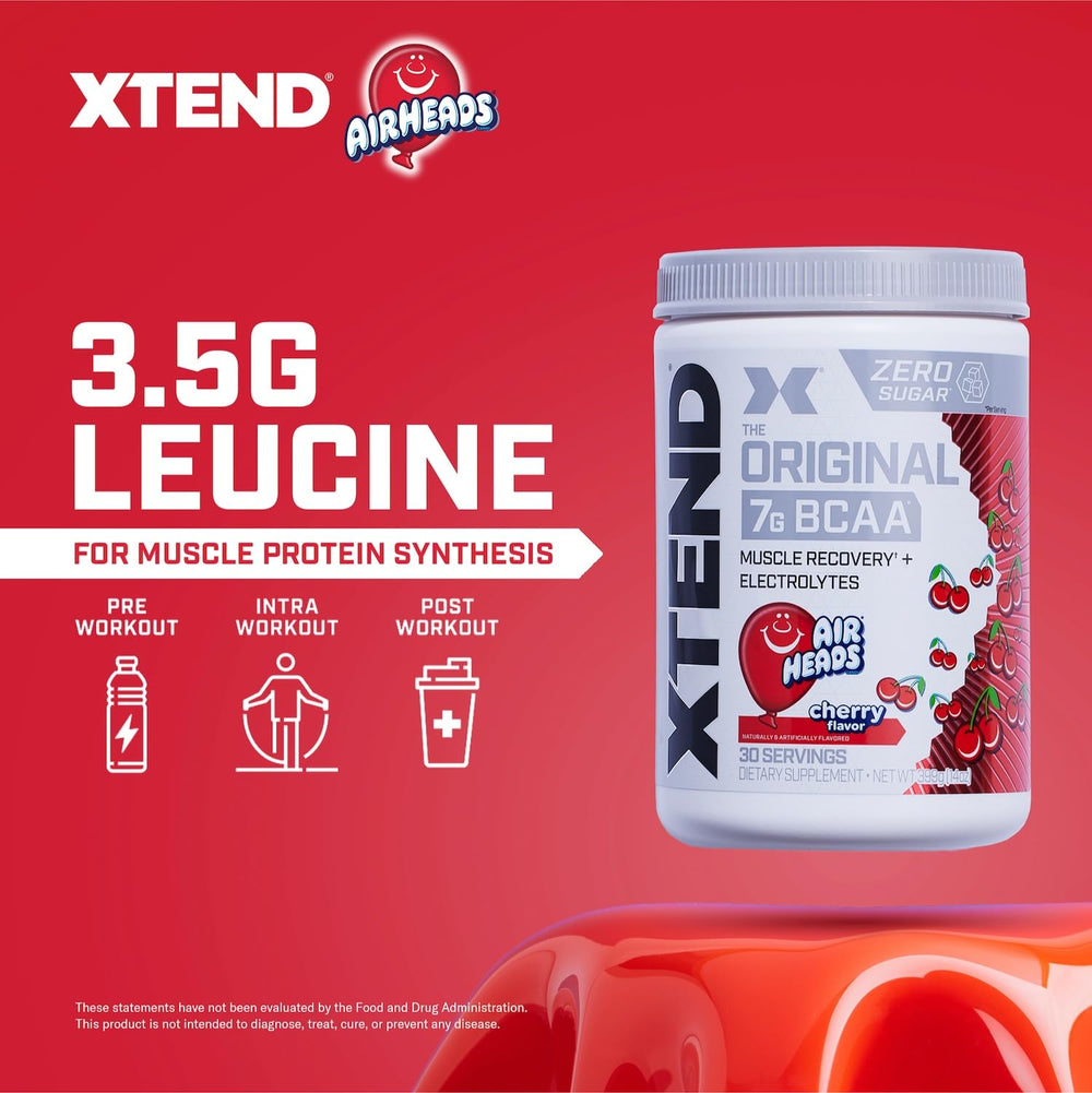 Xtend Original BCAA Powder bottle highlighting sugar-free formula for clean energy.