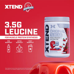 Xtend Original BCAA Powder bottle highlighting sugar-free formula for clean energy.