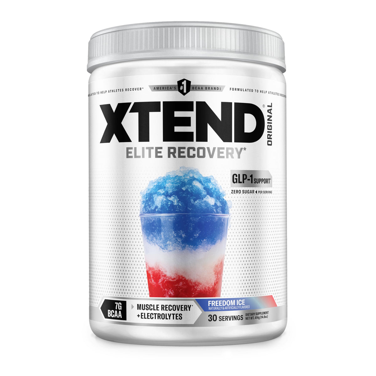 Xtend Original BCAA Powder bottle promoting recovery with 7g BCAAs.
