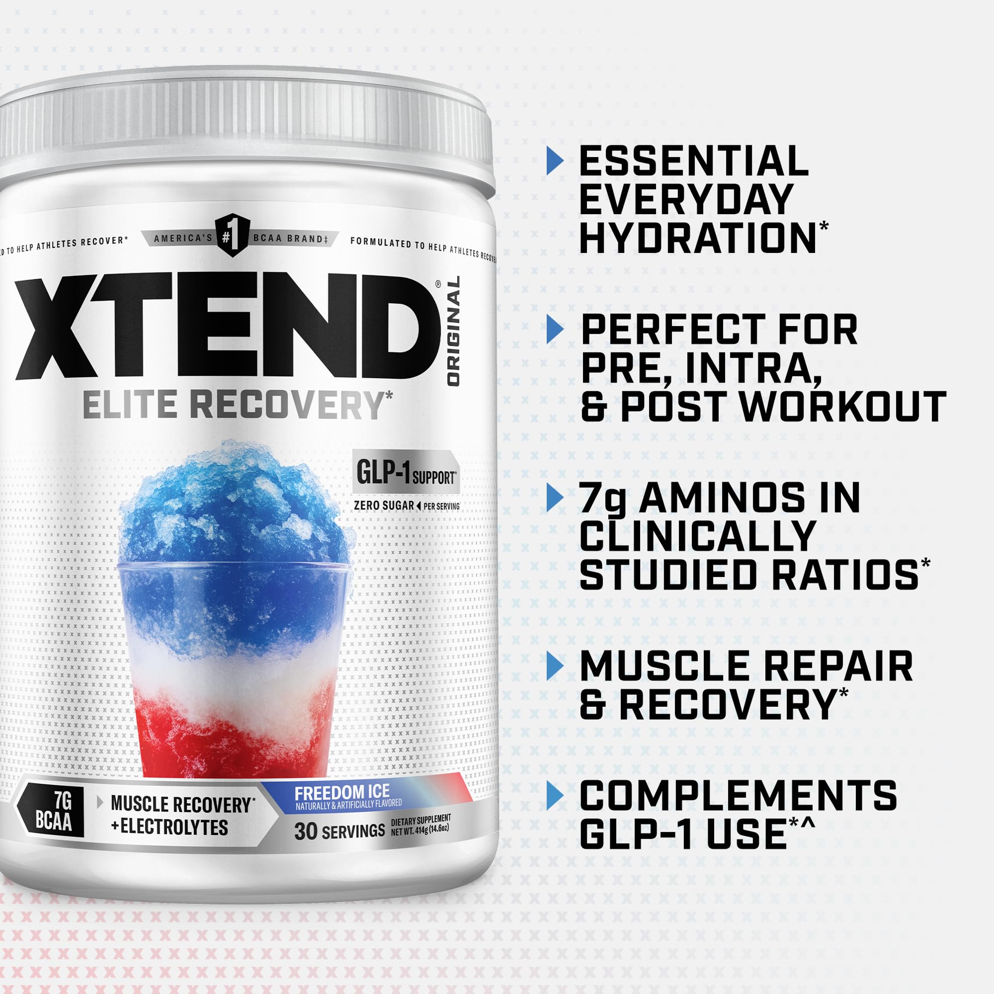 Xtend Original BCAA Powder label highlights a sugar-free formula.