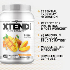 Glass of Xtend Mango Madness post-workout with a bright flavor.
