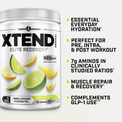 Xtend Original BCAA Powder tub close-up showing packaging and label.
