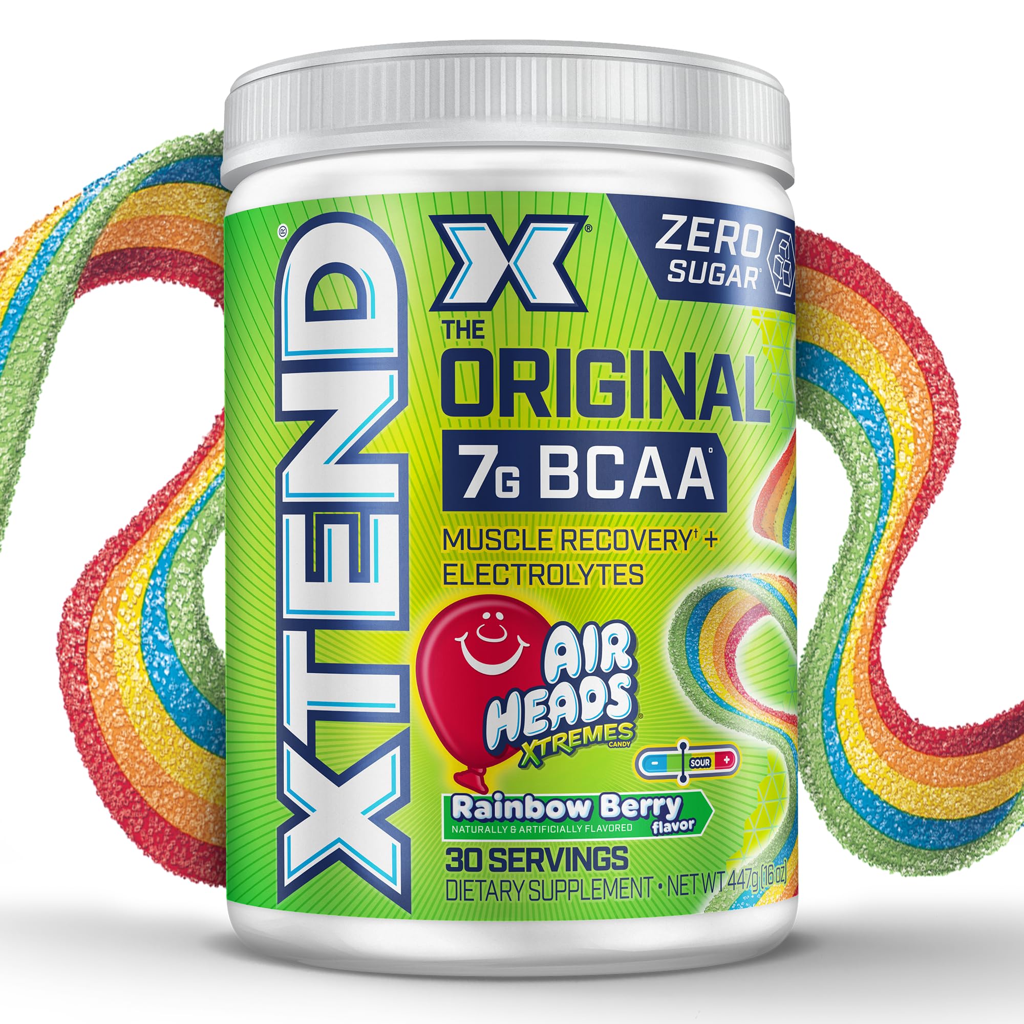 Xtend Original BCAA bottle highlighting 7g BCAAs for muscle support and hydration.