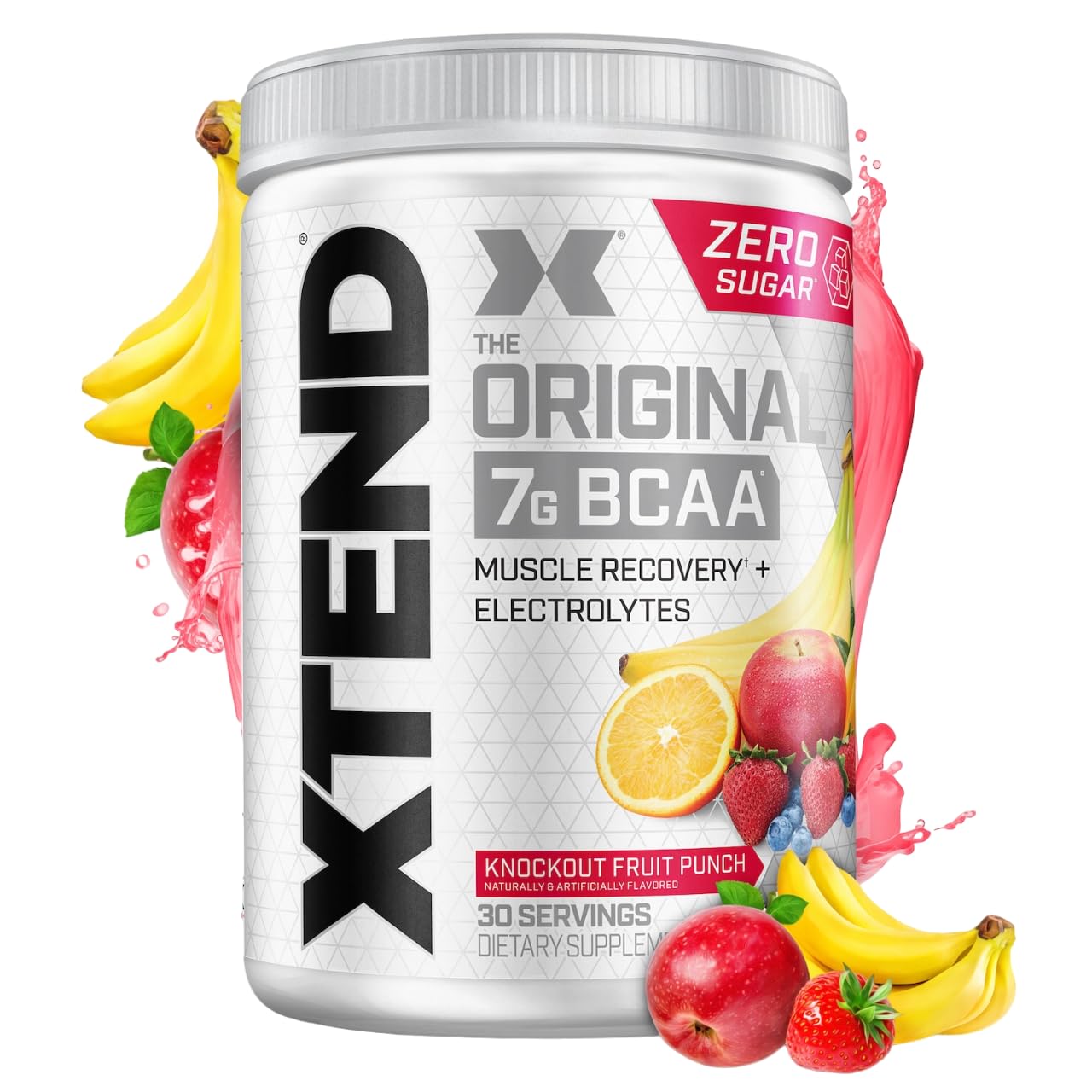 Xtend Original BCAA Powder tub front highlights sugar-free recovery support.