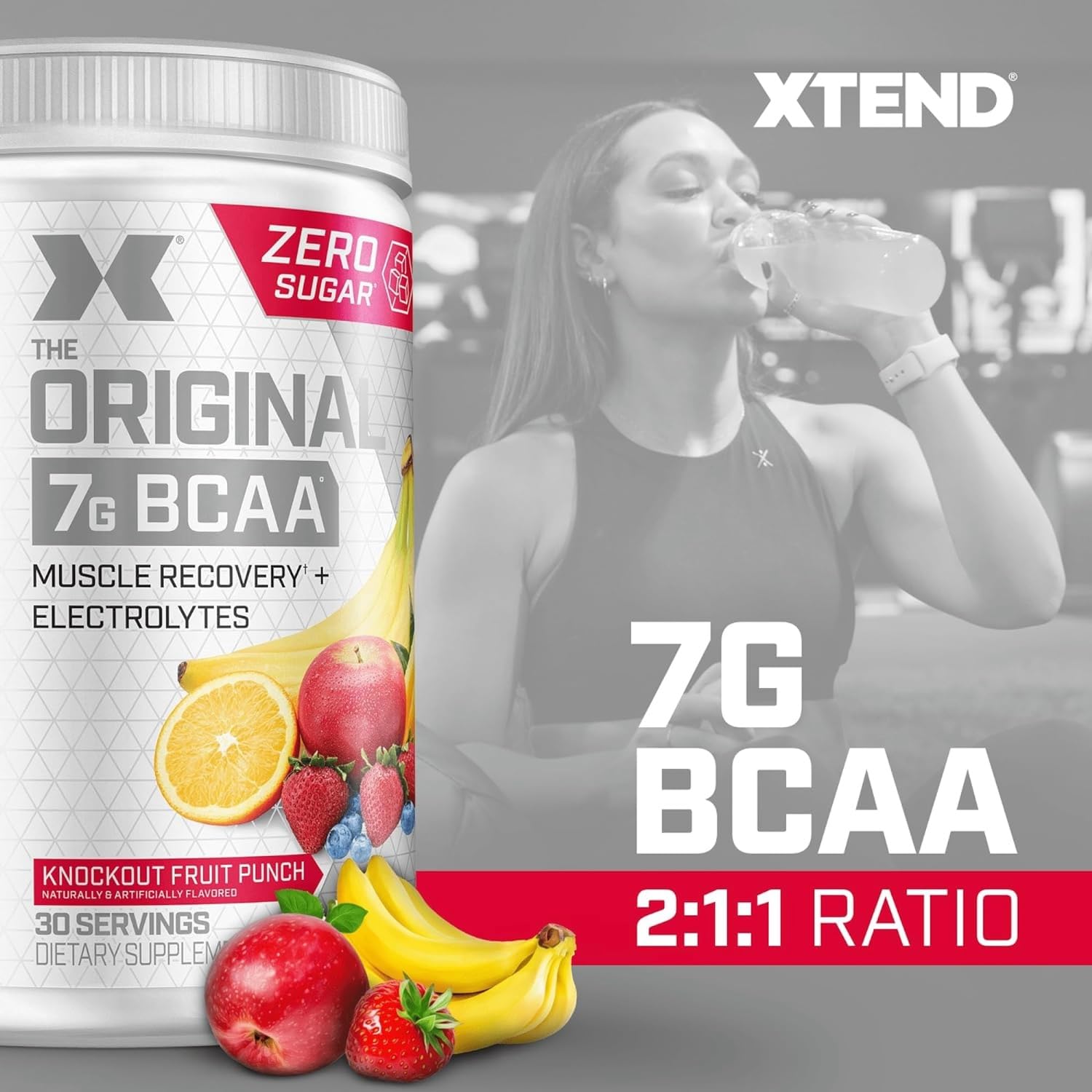 Xtend Original Electrolytes bottle emphasizes hydration for long sessions.