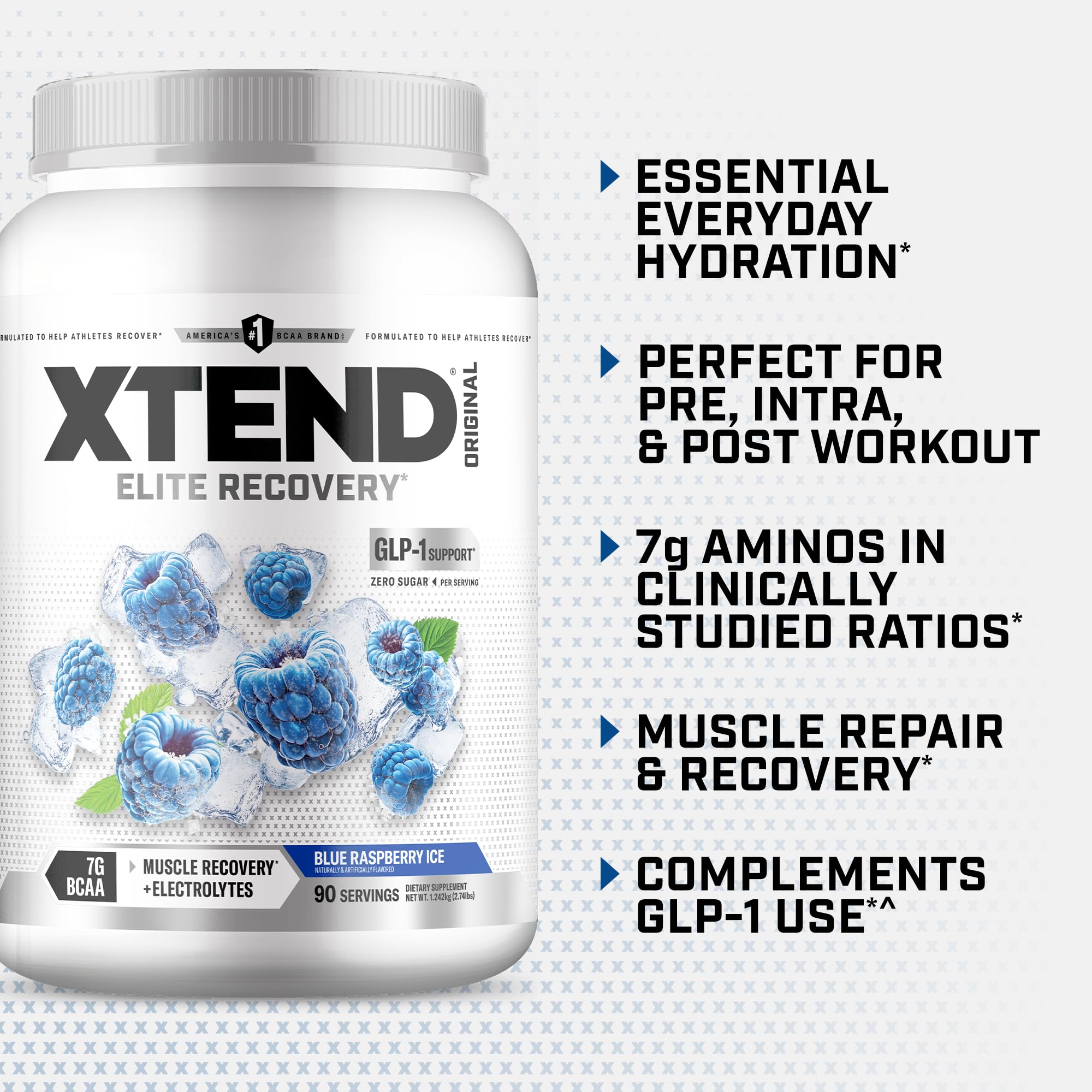 Xtend Original prepared drink with ice ready for a sugar-free recovery moment.