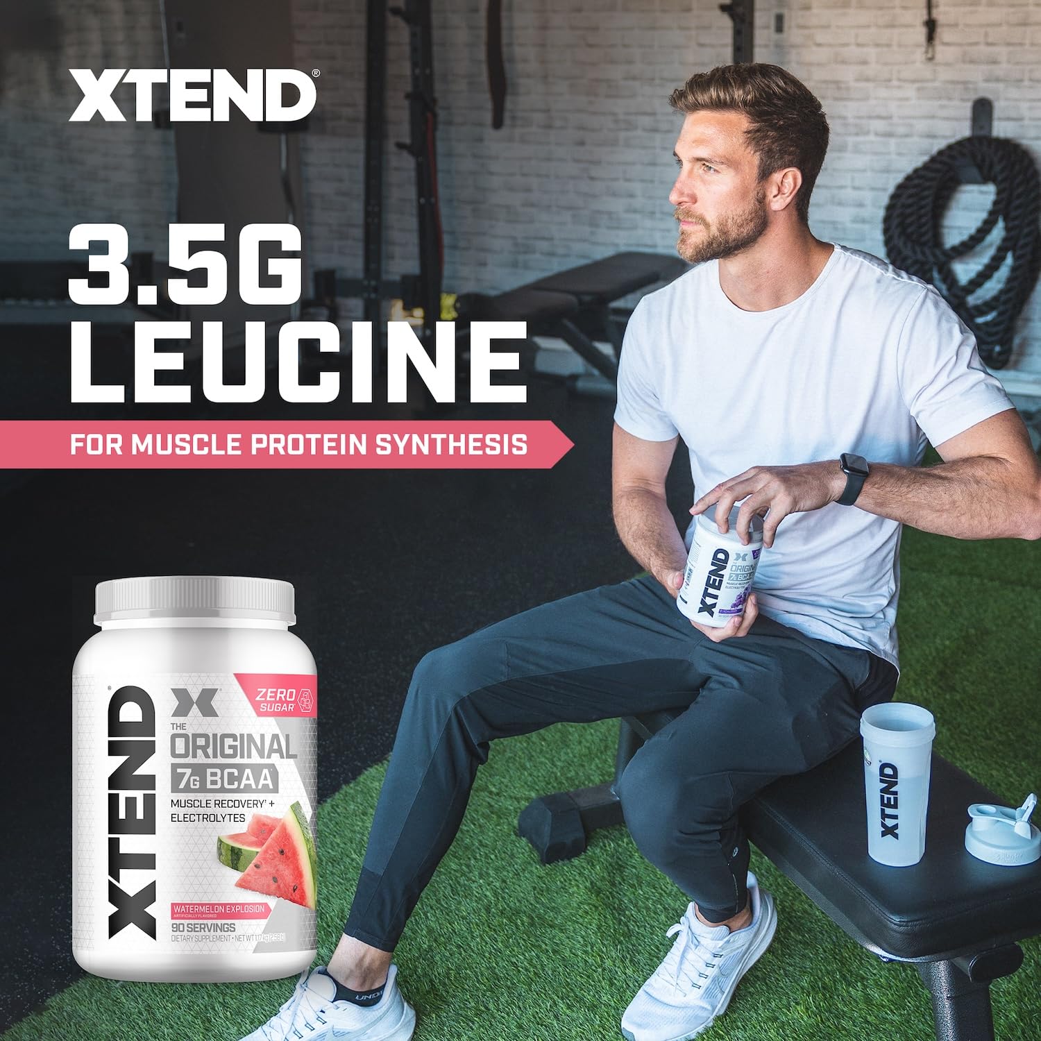Xtend Watermelon Explosion shaker ready for gym sessions with tasty flavor and on-the-go hydration.