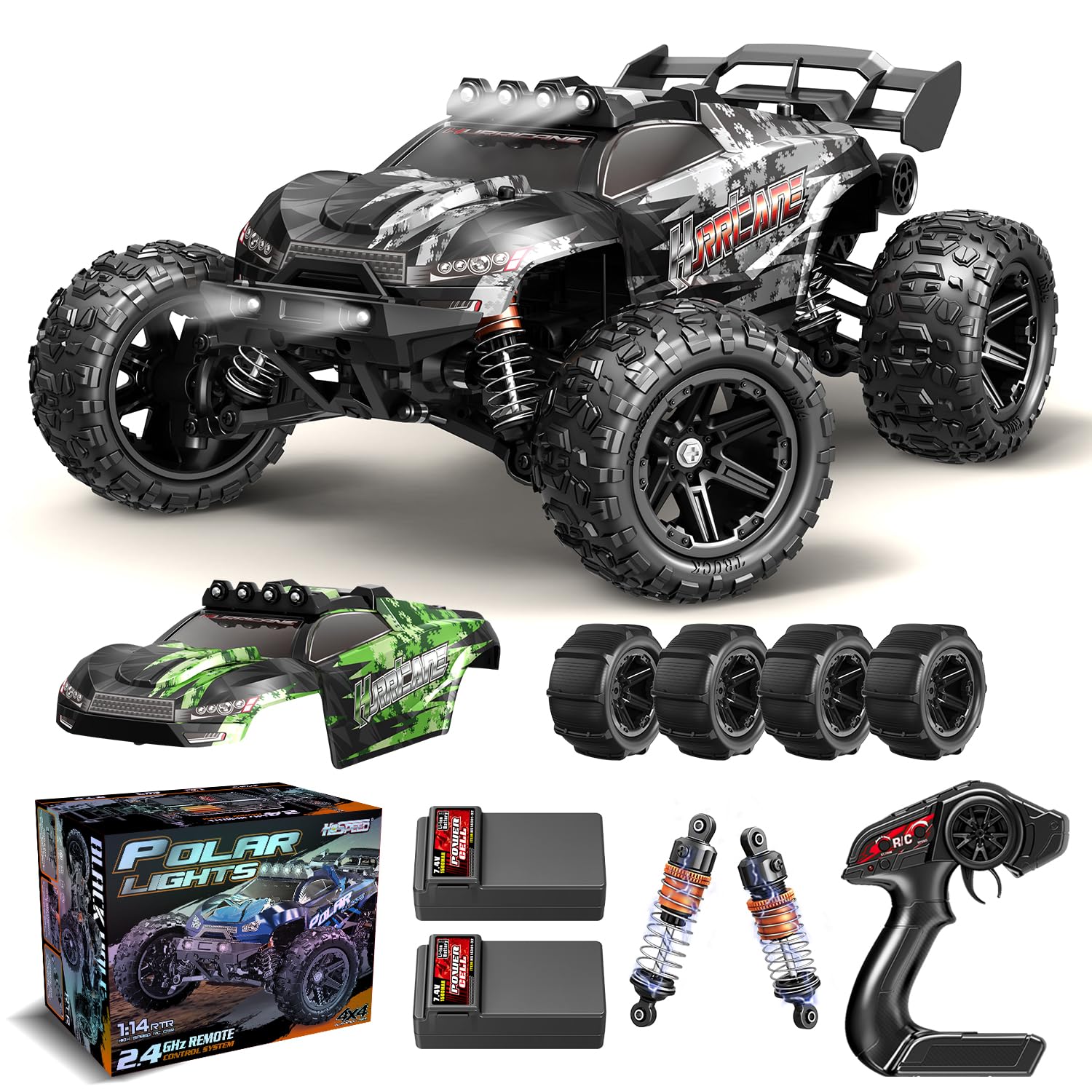 X-TMAGA 1:14-scale RC car front view for rugged outdoor use.