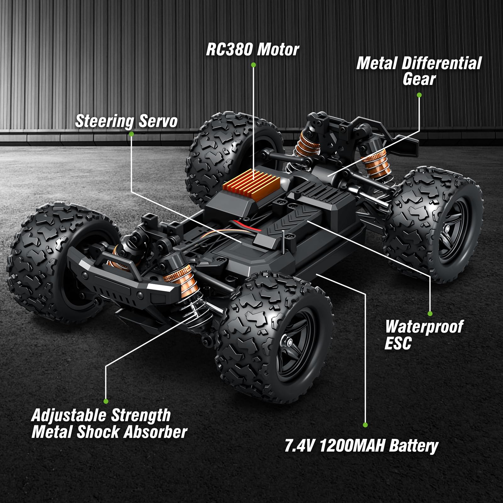 X-TMAGA 1:18 All Terrain RC Car battery compartment highlights safety features and dual-pack power