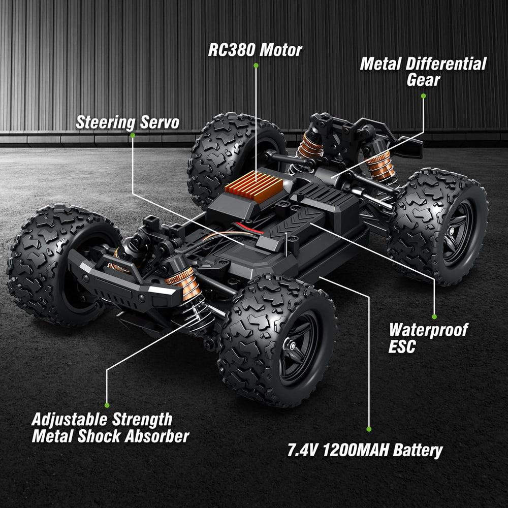 X-TMAGA 1:18 All Terrain RC Car battery compartment highlights safety features and dual-pack power