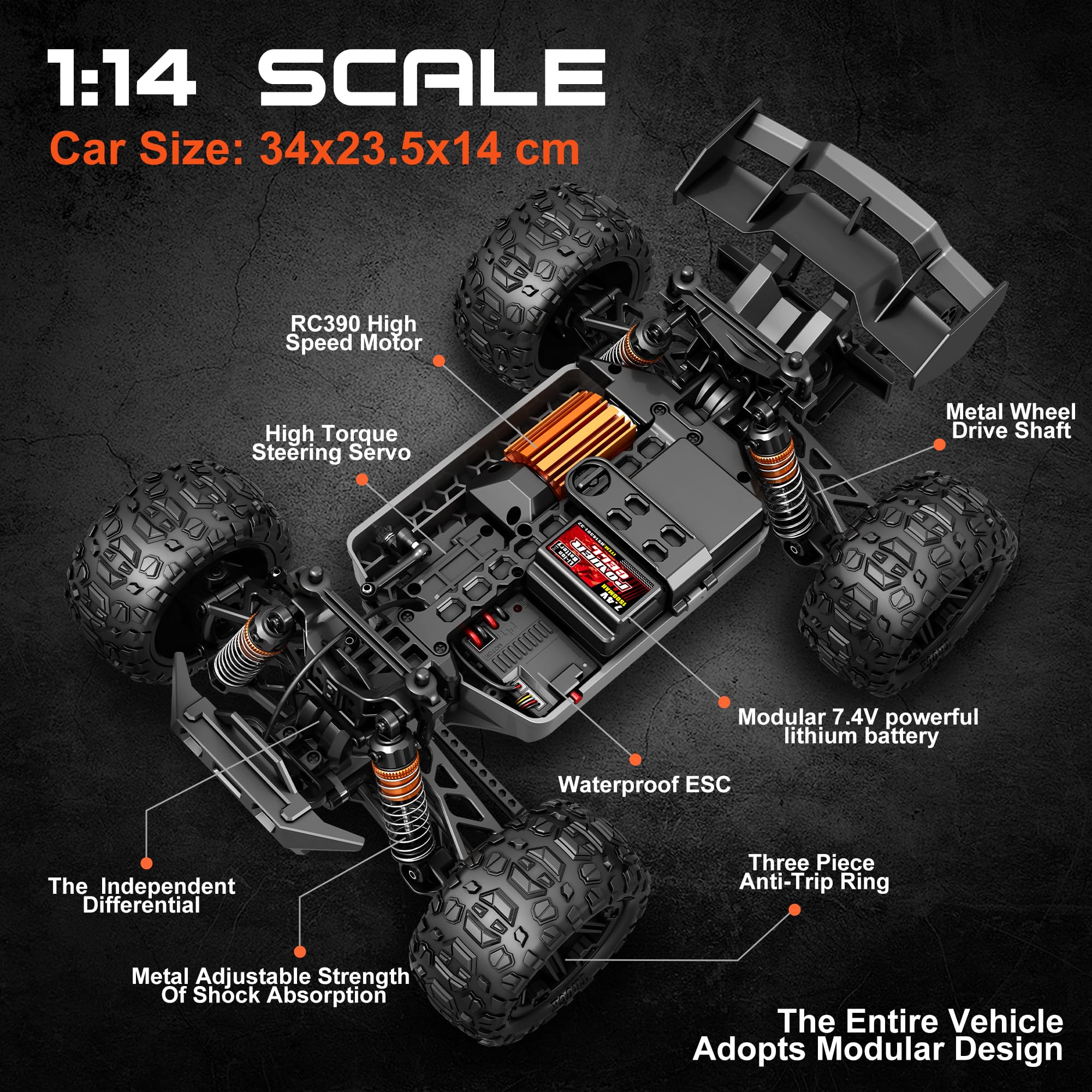 X-TMAGA adjustable shock absorbers for stable handling on rough terrain.
