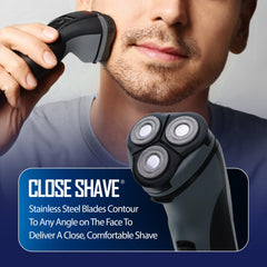 XTREME Barbasol Rotary Shaver highlights long battery life for quick daily shaves.