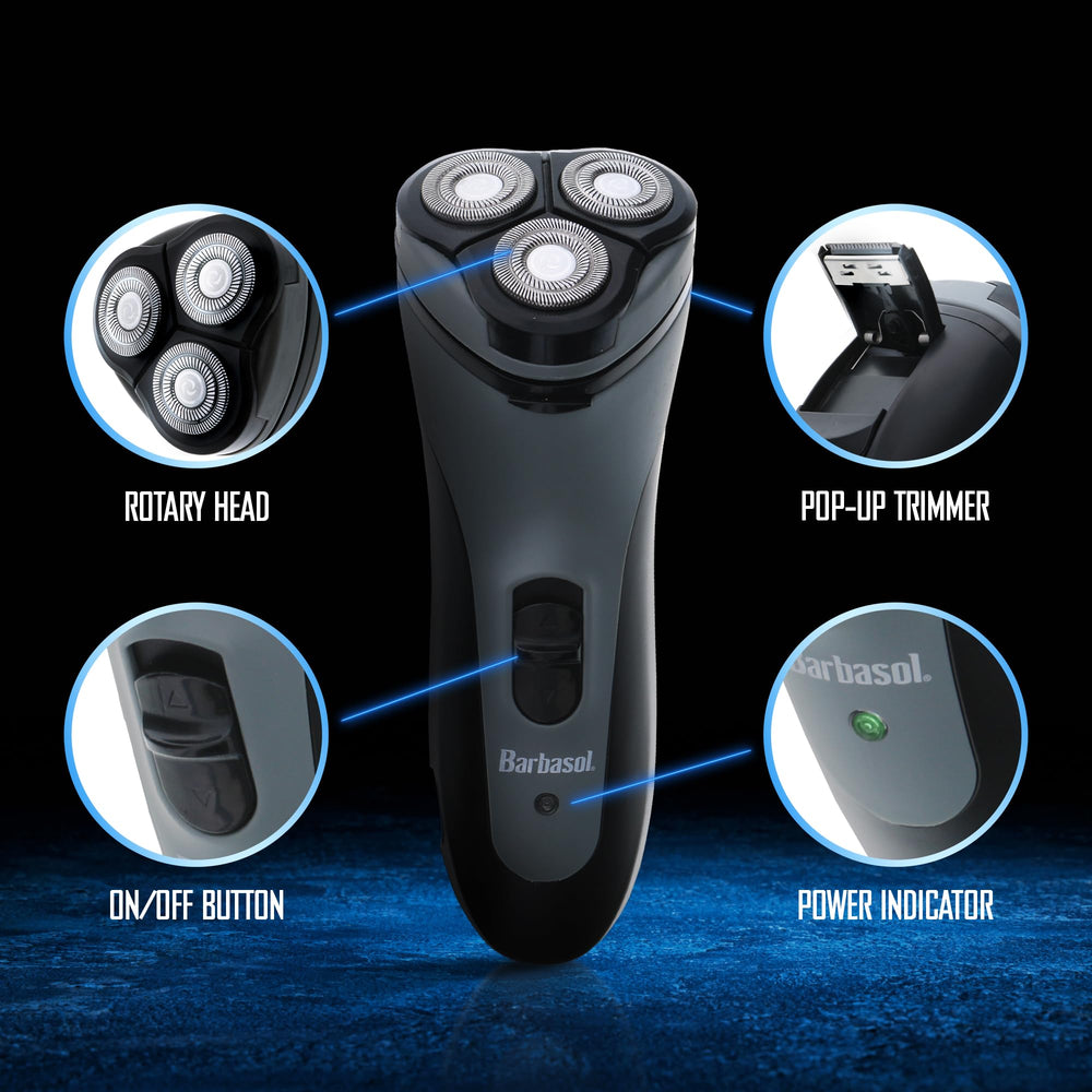 XTREME Barbasol Rotary Shaver shown in cordless mode for on the go grooming.