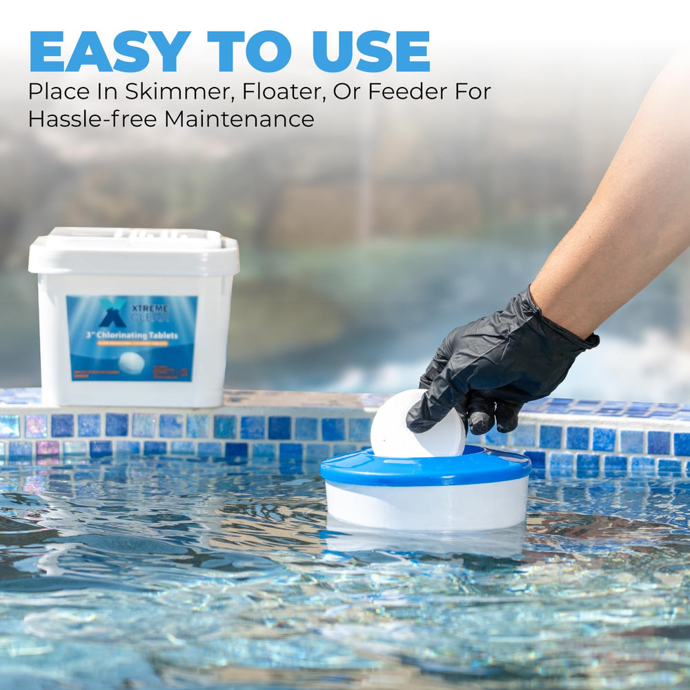 Xtremeclear sun-stabilized chlorine tabs resist UV to keep water clear.