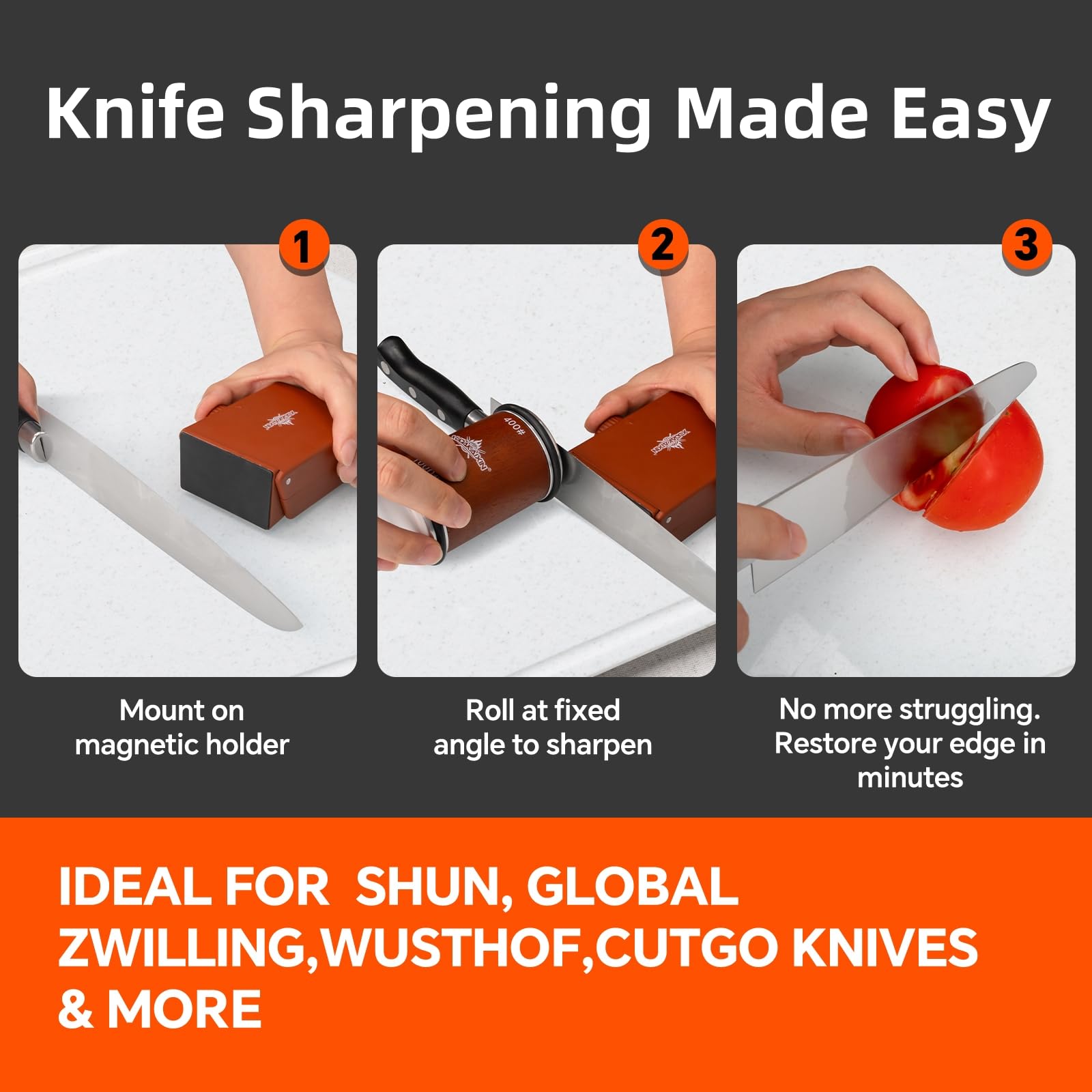 XUDAKAIXIN knife sharpener ceramic burr-removal disc refines edges.