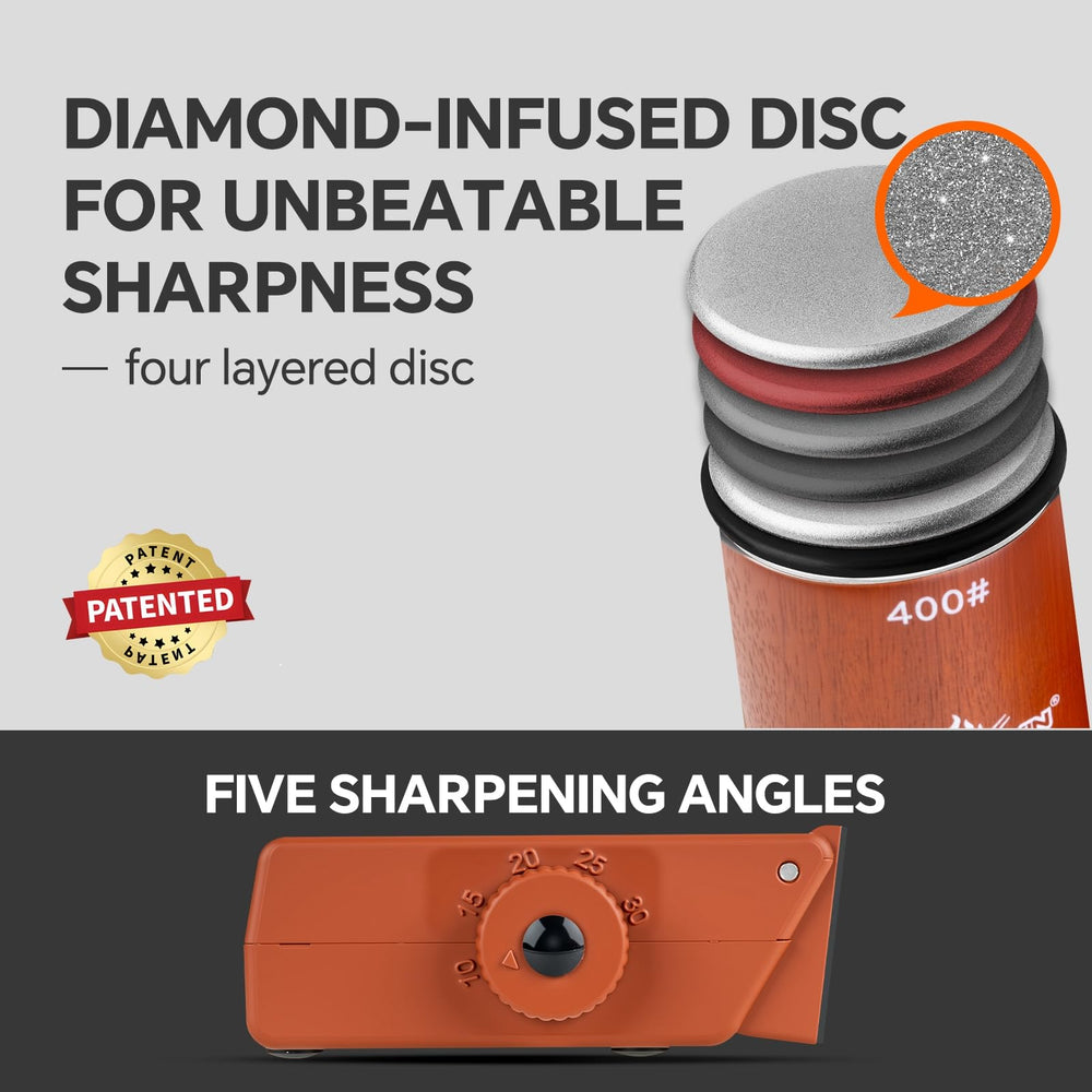 XUDAKAIXIN rolling sharpener with diamond grit restores edge quickly.