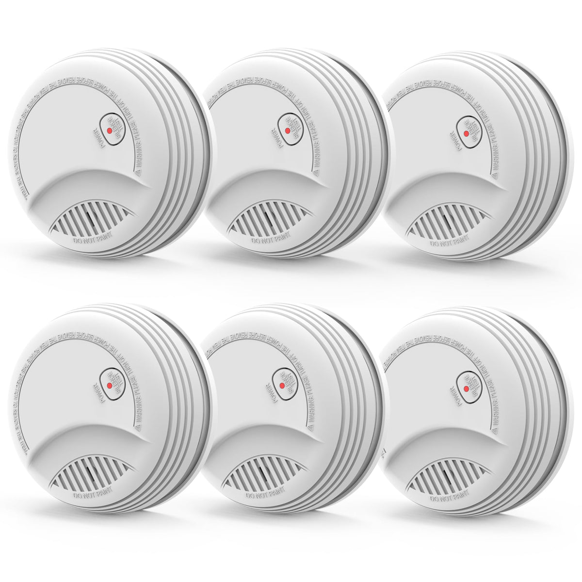 XUK 6-pack smoke detector with photoelectric sensor, LED alert, and 85 dB alarm.