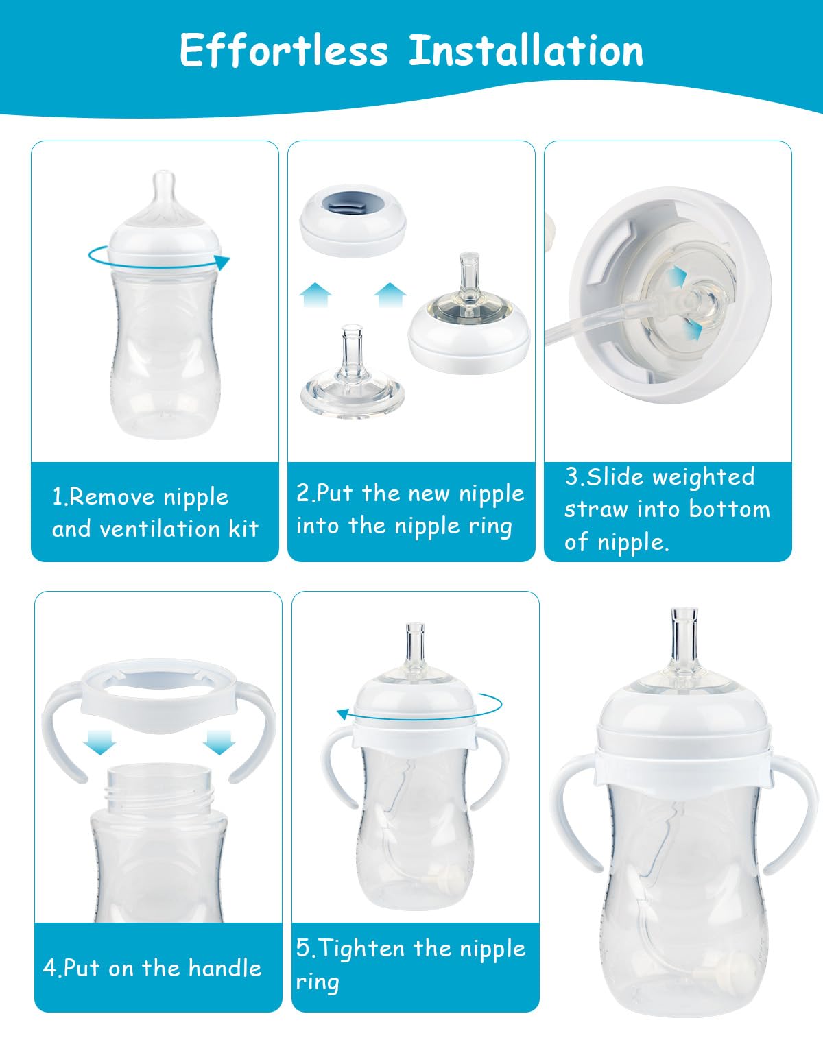 XUNICUTE weighted straw attachment promotes balanced sipping during meals.