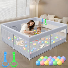 XVISHX baby playpen 50x50 front view, large space for two toddlers to play