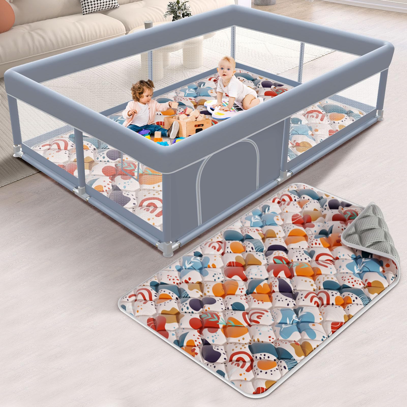 XVISHX baby playpen 65x50 inch assembly-ready layout for safe indoor play