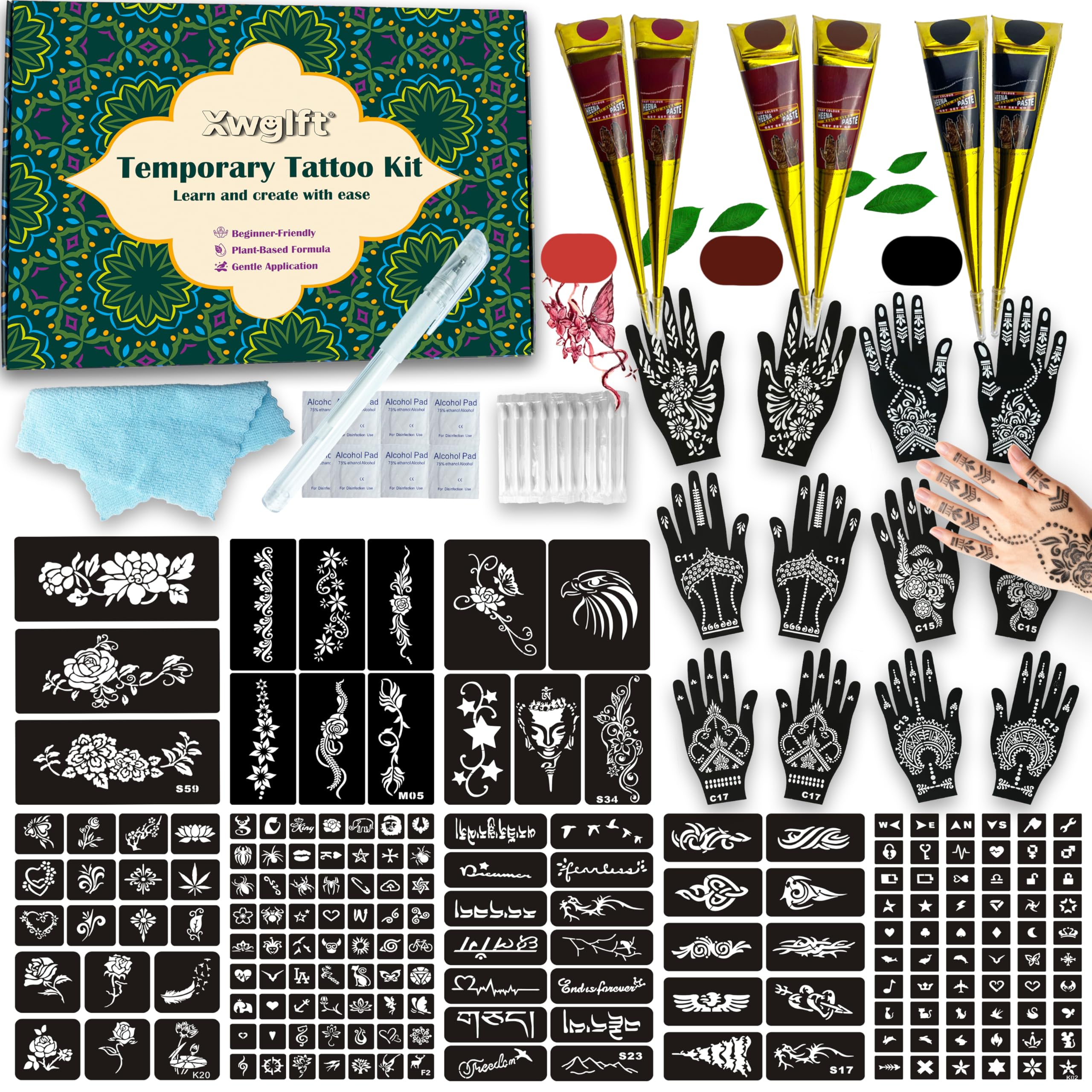 XWGLFT tattoo kit overview showing all-in-one set for creative body art