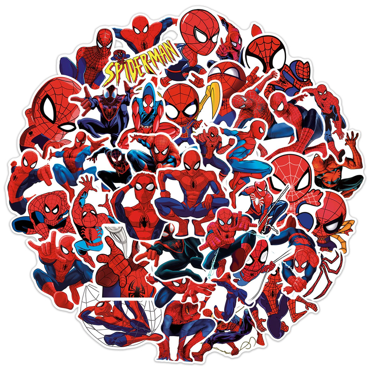 XXMML Spiderman stickers pack showing 50 pieces for versatile decorating ideas