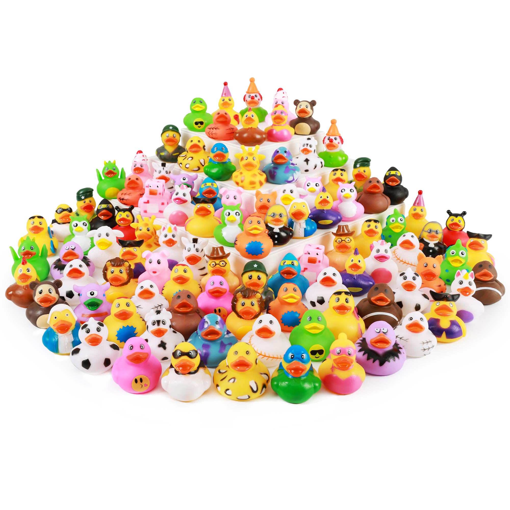 XY-WQ bulk rubber ducks for kids bath time—50 distinct designs, two each