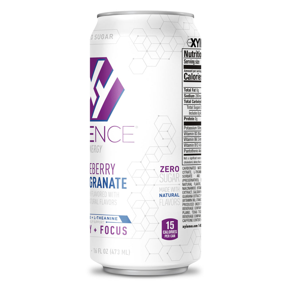 XYIENCE Blueberry Pomegranate on a kitchen counter suggests daily energy for busy days.