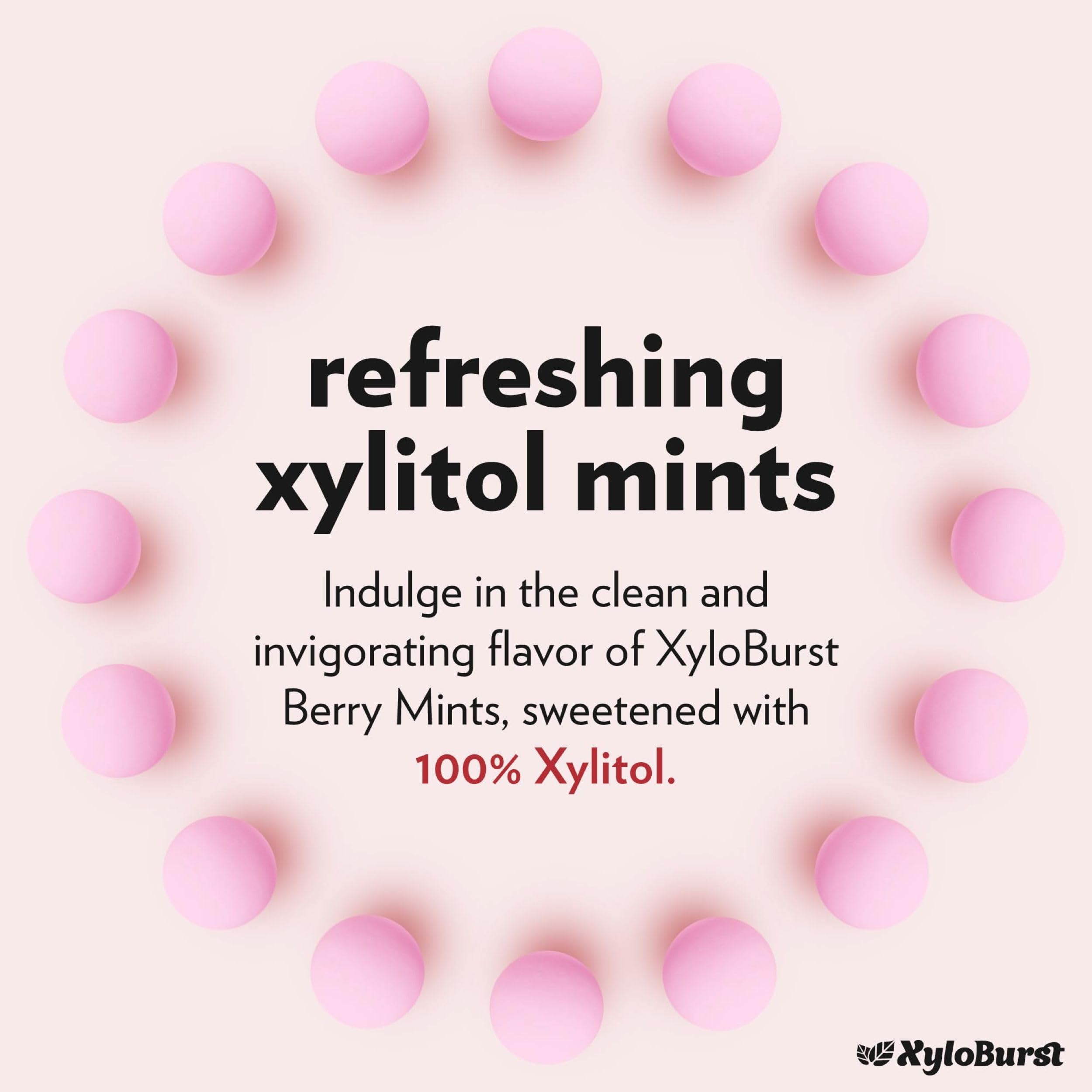 XyloBurst Berry mints bag 275-count, sugar-free option for daily oral freshness.