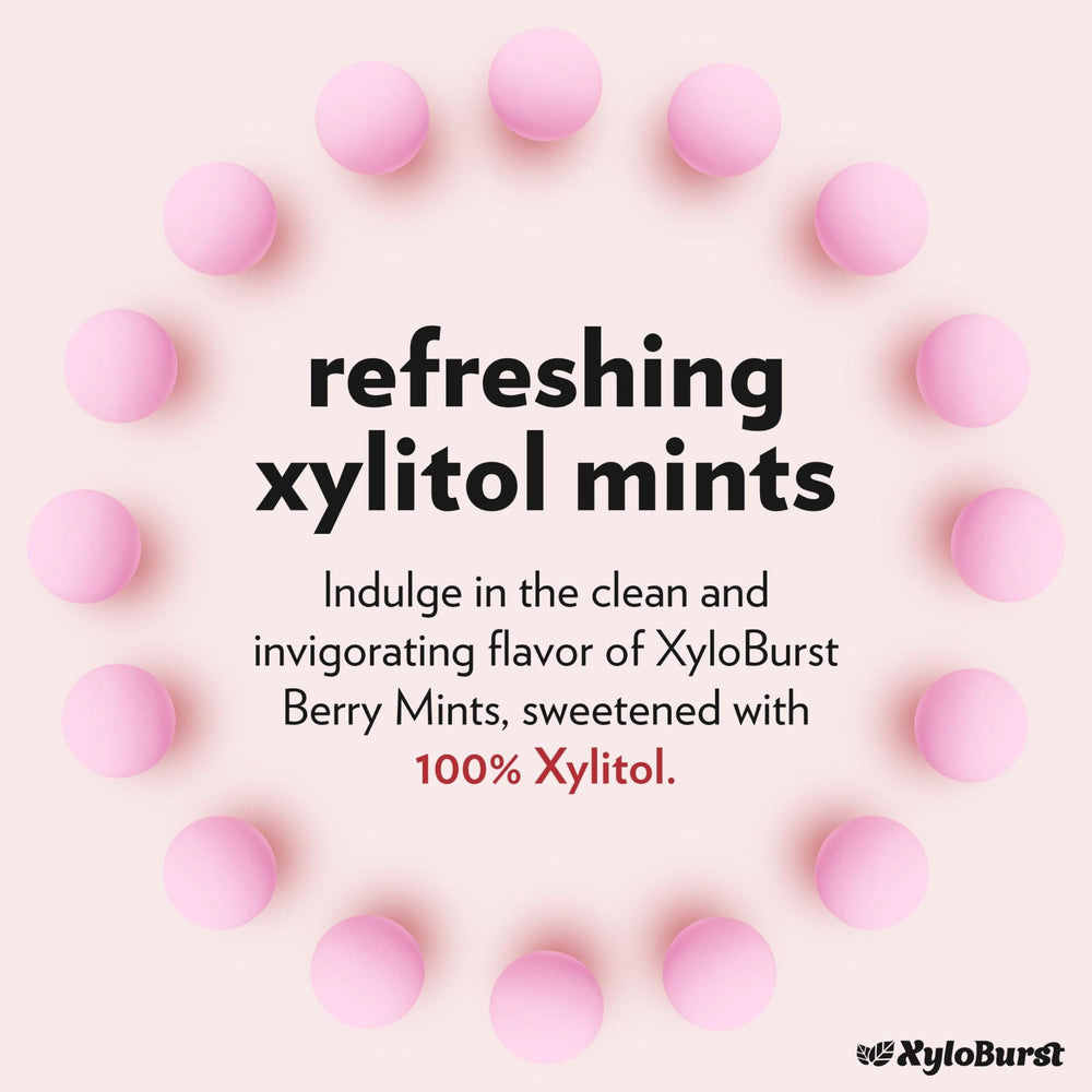 XyloBurst Berry mints bag 275-count, sugar-free option for daily oral freshness.