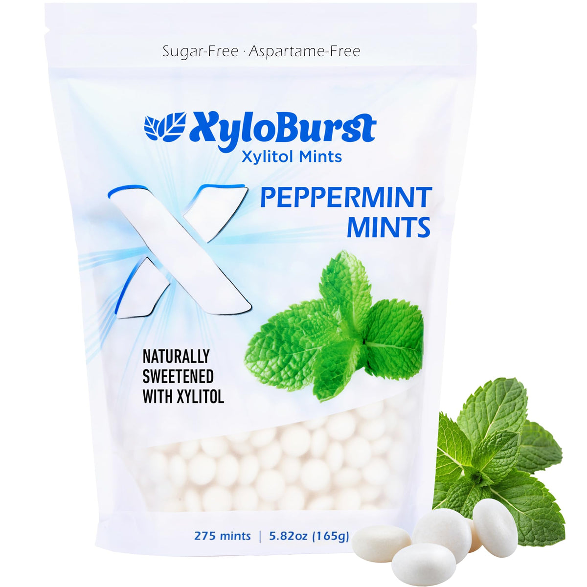 Xyloburst Breath Mints pack shows refreshing, sugar-free breath protection on the go.