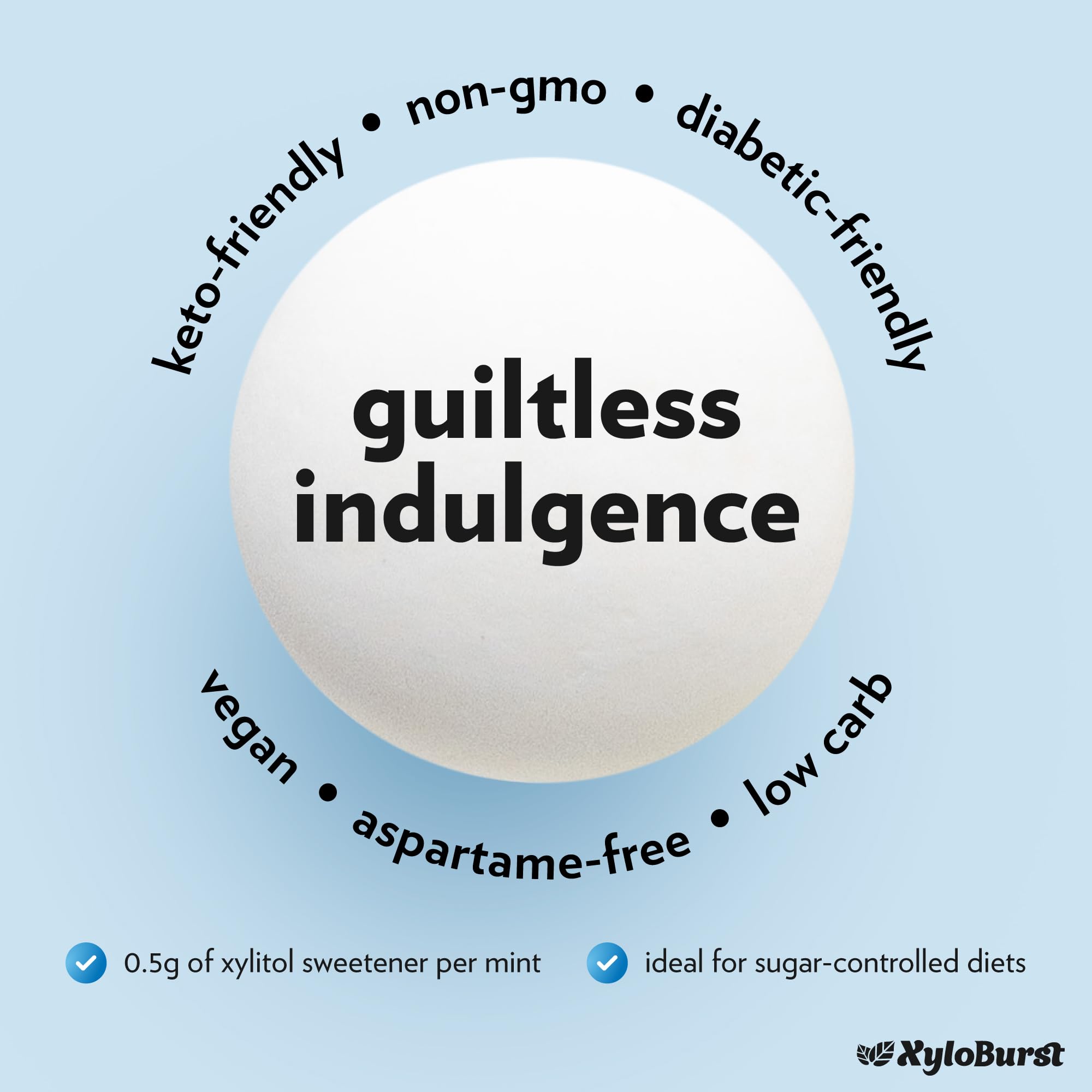A post-meal moment showing quick fresh breath with Xyloburst mints.