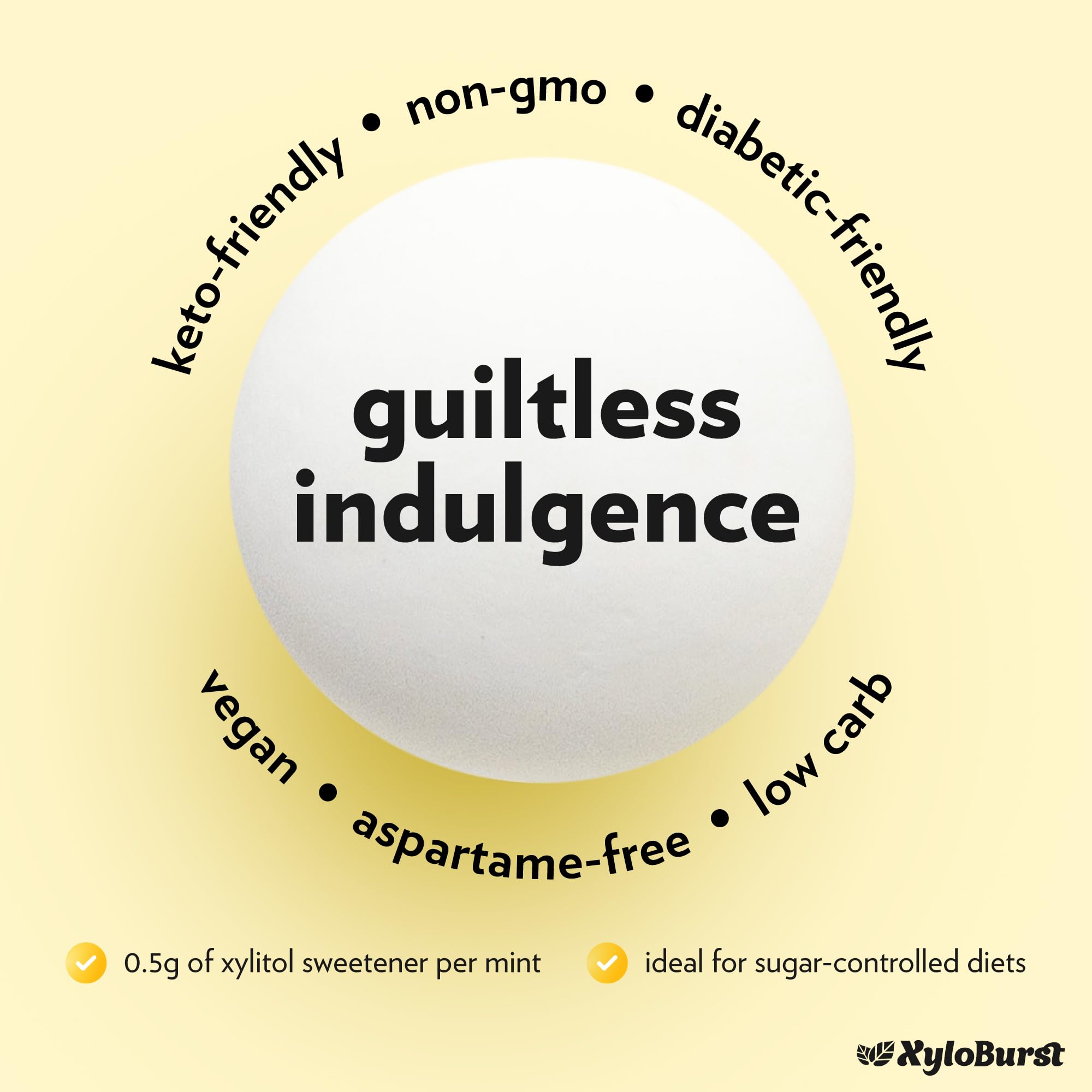 Xyloburst Lemon Mints keto-friendly label indicates vegan formulation.