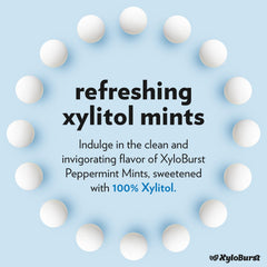 Xyloburst label on vegan, gluten-free, keto-friendly mints communicates clean ingredients.